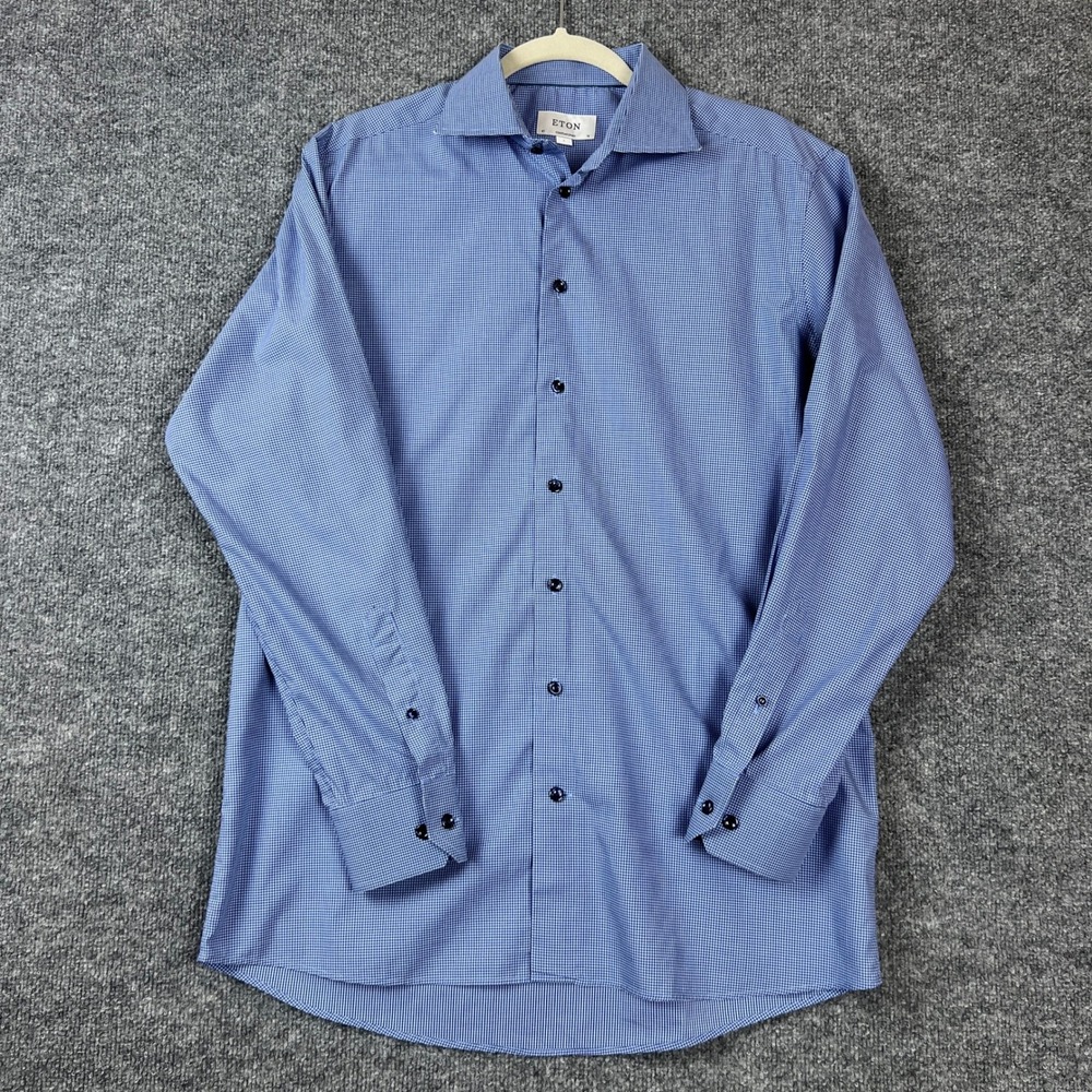 Eton Contemporary Fit Dress Shirt Mens 16 41 Blue Purple Gingham Check Cotton